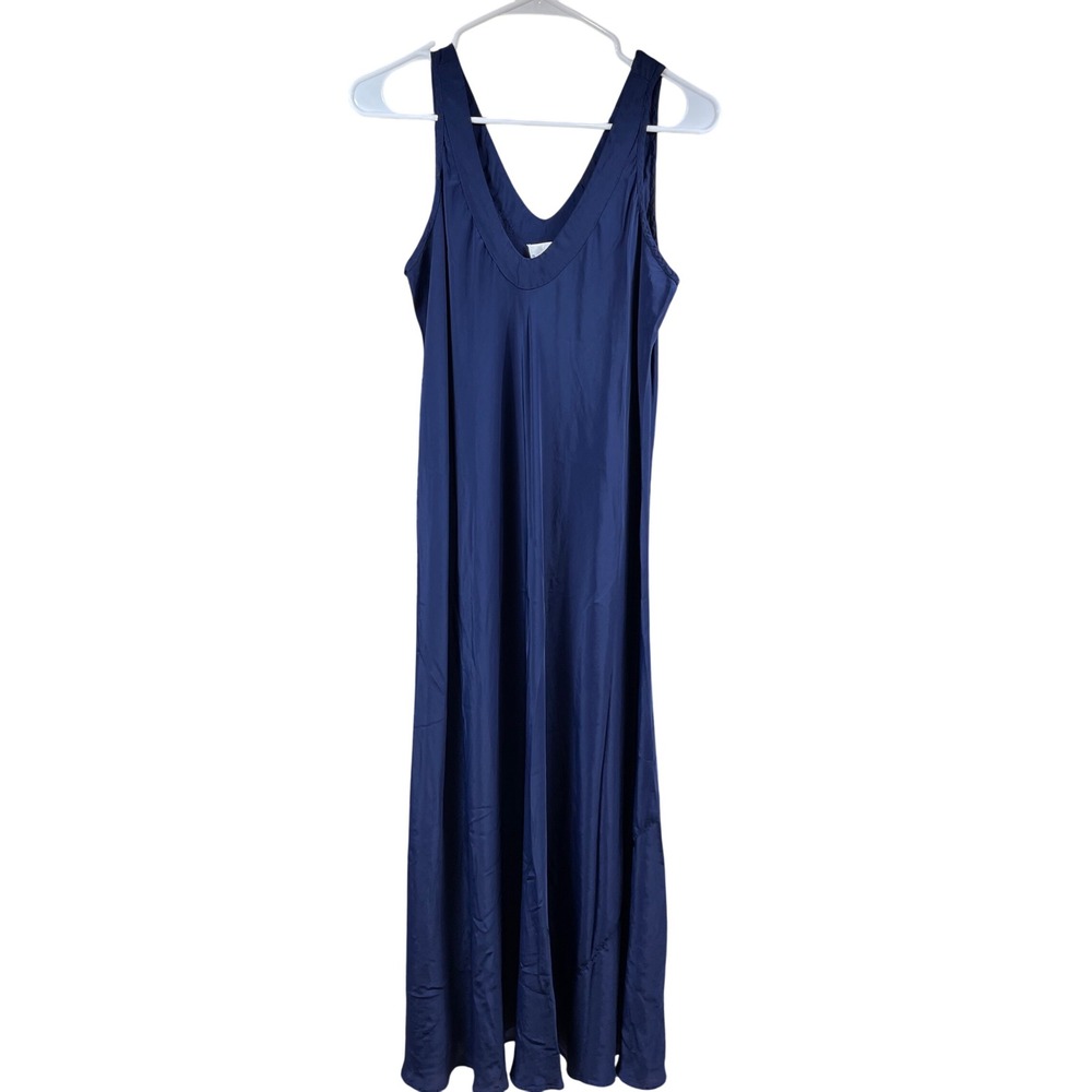 Tommy Bahama Maxi Dress Womens Medium Navy Blue Viscose Sleeveless V-Neck Resort